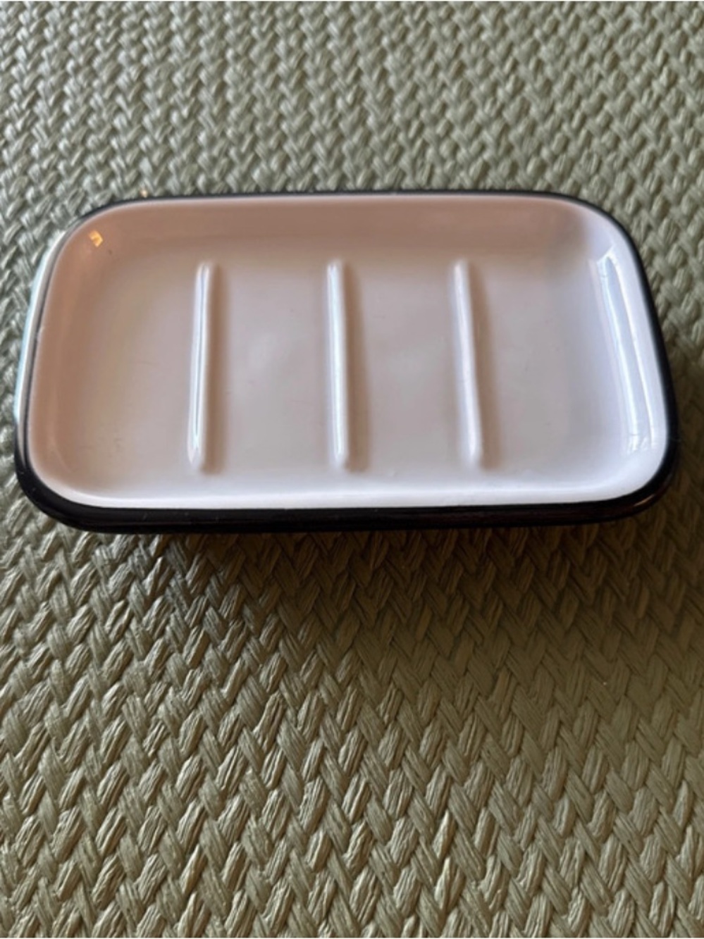 Hearth & Hand Ceramic White Soap Dish with Black Rim